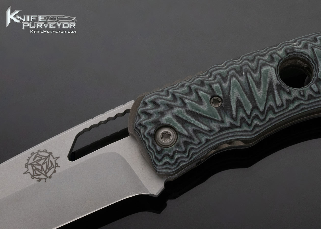 Deryk Munroe Custom Knife Textured Green and Black G-10 Linerlock - Image 2