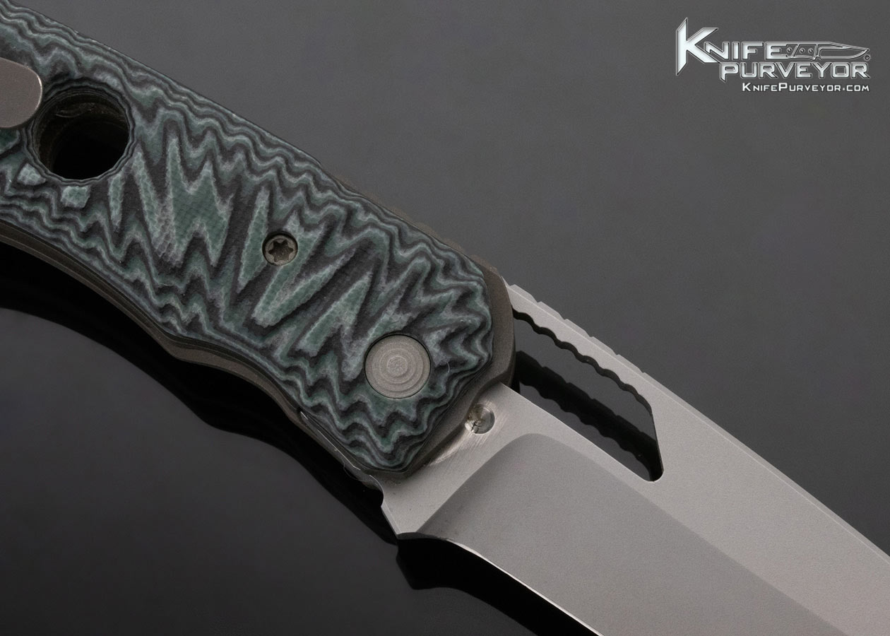 Deryk Munroe Custom Knife Textured Green and Black G-10 Linerlock - Image 4