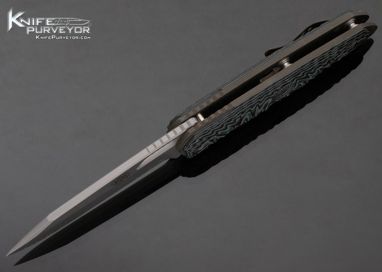 Deryk Munroe Custom Knife Textured Green and Black G-10 Linerlock - Image 6