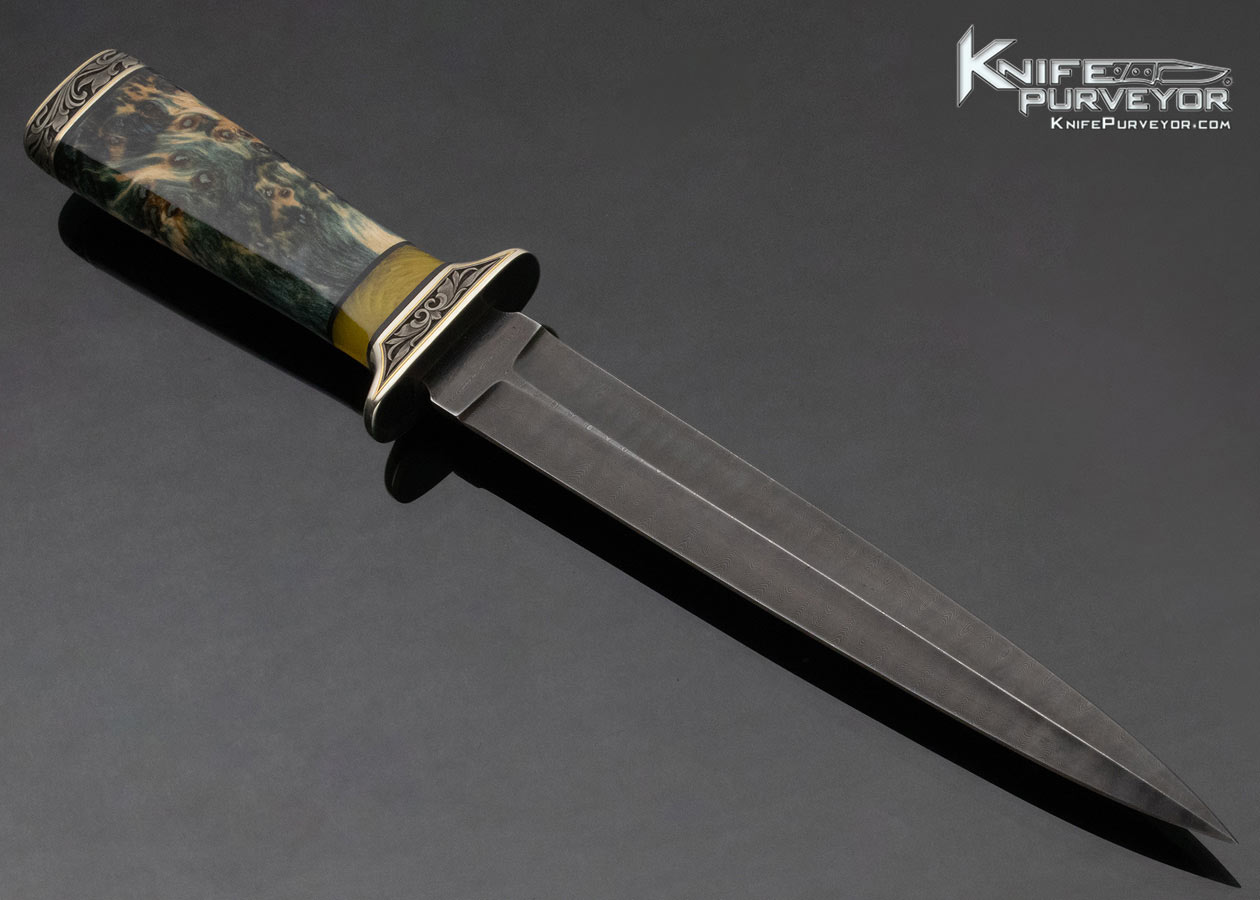 Don Lozier Custom Knife Jerry Rados Damascus Presentation Dagger Engraved by Julie Warenski - Image 3