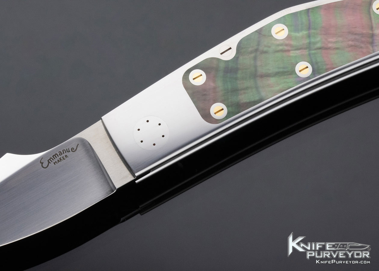 Emmanuel Esposito Custom Knife Black Lip Tahitian Pearl Shell Interframe H Lock - Image 2