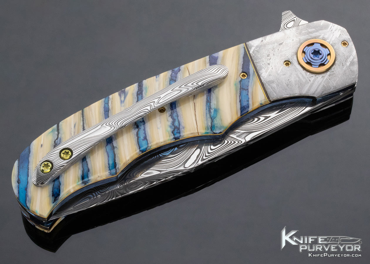 George Mueller Custom Knife Damascus Meteorite and Mammoth Tooth Linerlock Flipper - Image 6