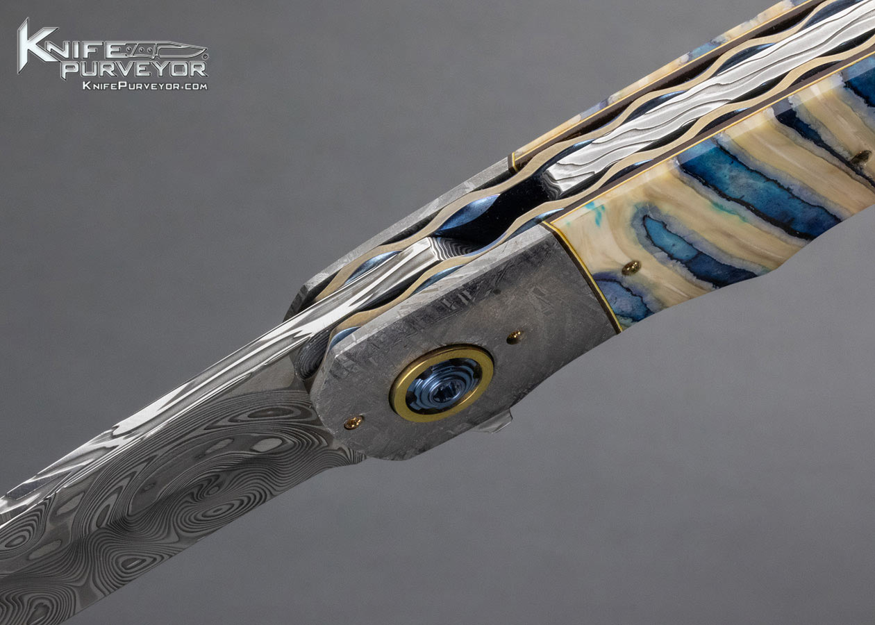 George Mueller Custom Knife Damascus Meteorite and Mammoth Tooth Linerlock Flipper - Image 7