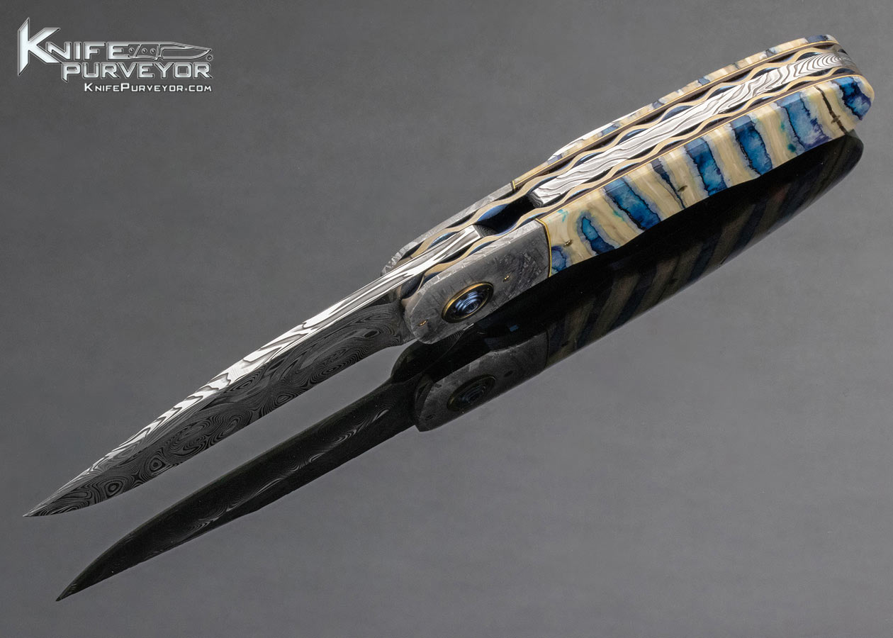 George Mueller Custom Knife Damascus Meteorite and Mammoth Tooth Linerlock Flipper - Image 8