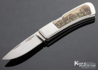 JP Custom Knife Linda Karst Stone Scrimshawed Mammoth Interframe Lockback 14632