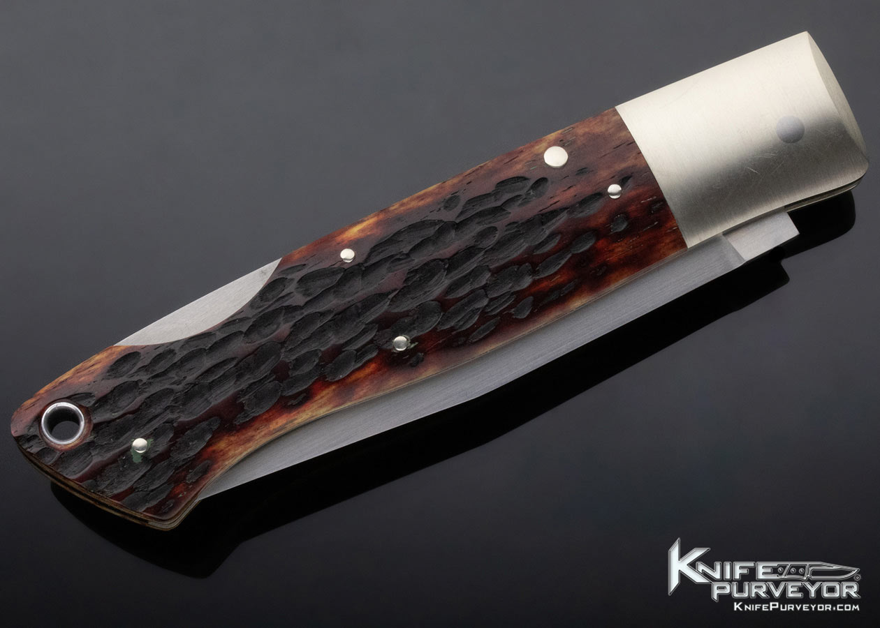 Jess Horn Custom Knife Jigged Bone and Nickle Silver Fighter Lockback #013 - Image 5