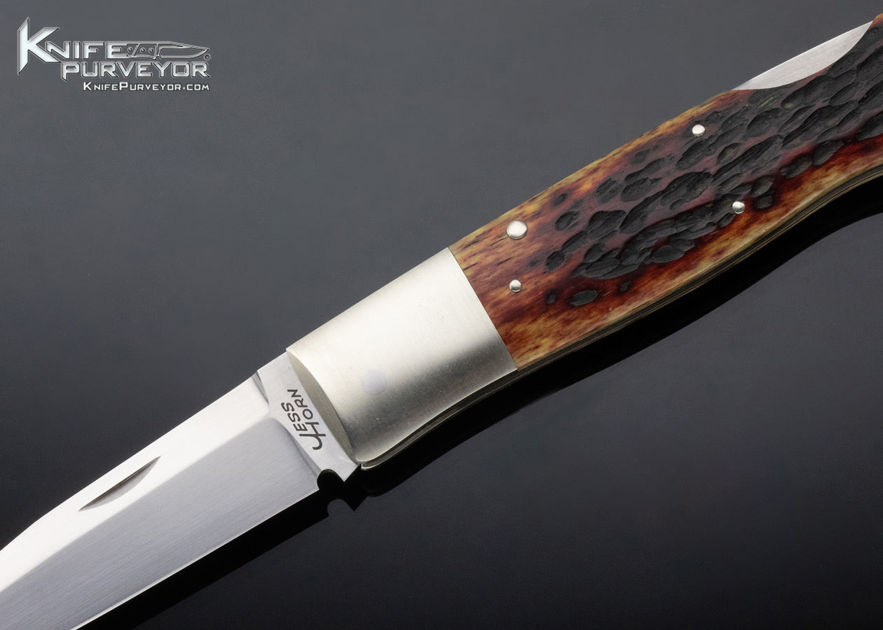 Jess Horn Custom Knife Jigged Bone and Nickle Silver Fighter Lockback #013 - Image 2