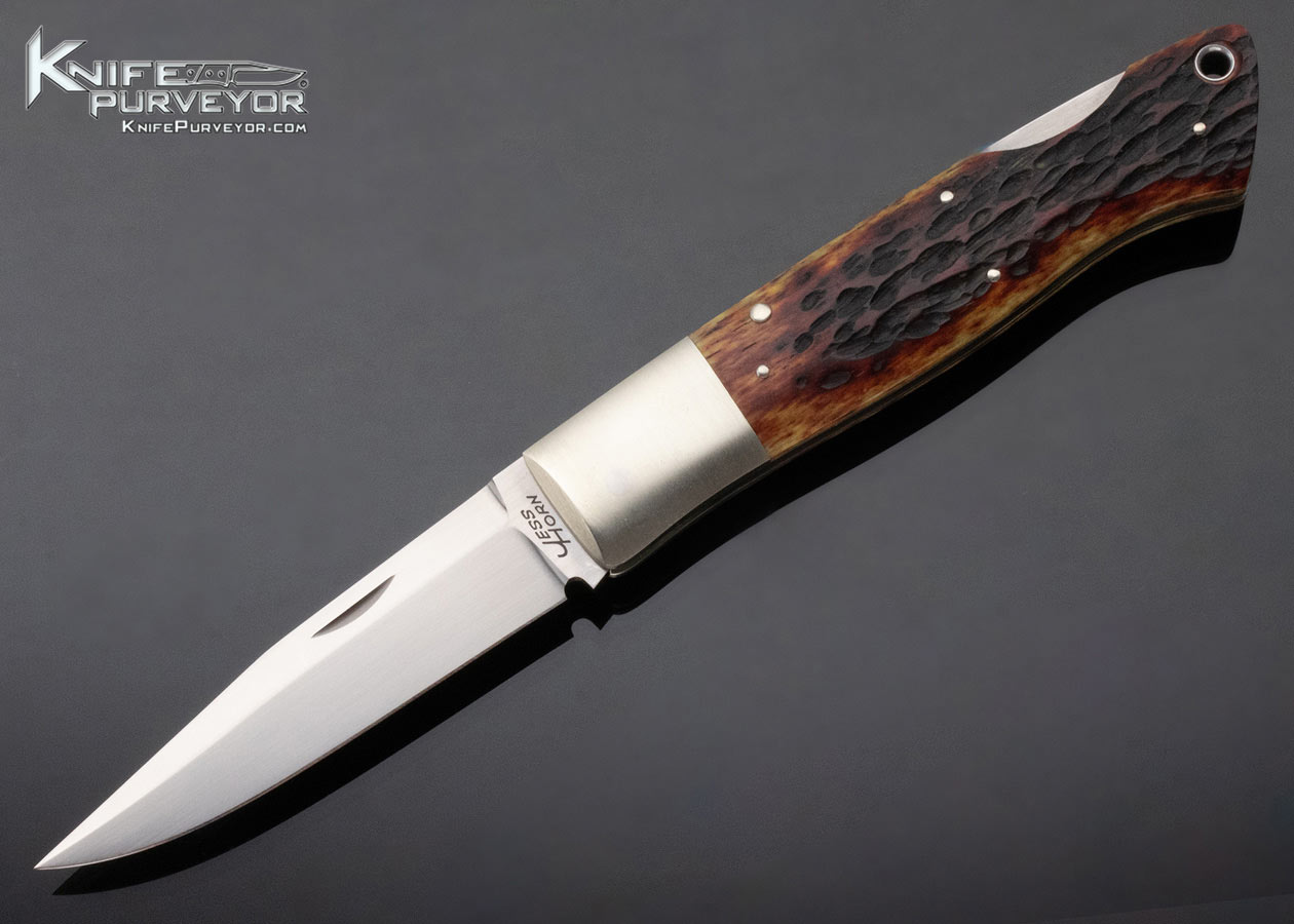Jess Horn Custom Knife Jigged Bone and Nickle Silver Fighter Lockback #013 12542