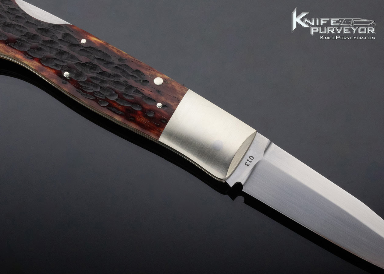 Jess Horn Custom Knife Jigged Bone and Nickle Silver Fighter Lockback #013 - Image 4