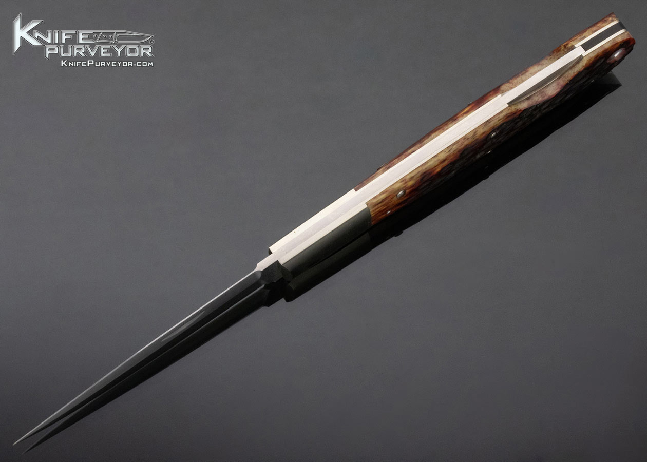 Jess Horn Custom Knife Jigged Bone and Nickle Silver Fighter Lockback #013 - Image 6