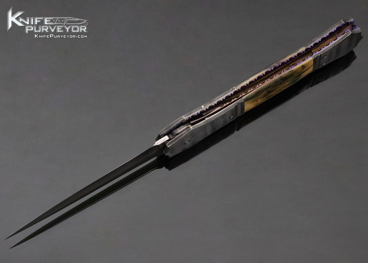 Jim Minnick Custom Knife Damascus and Mammoth Linerlock Automatic Dagger - Image 7