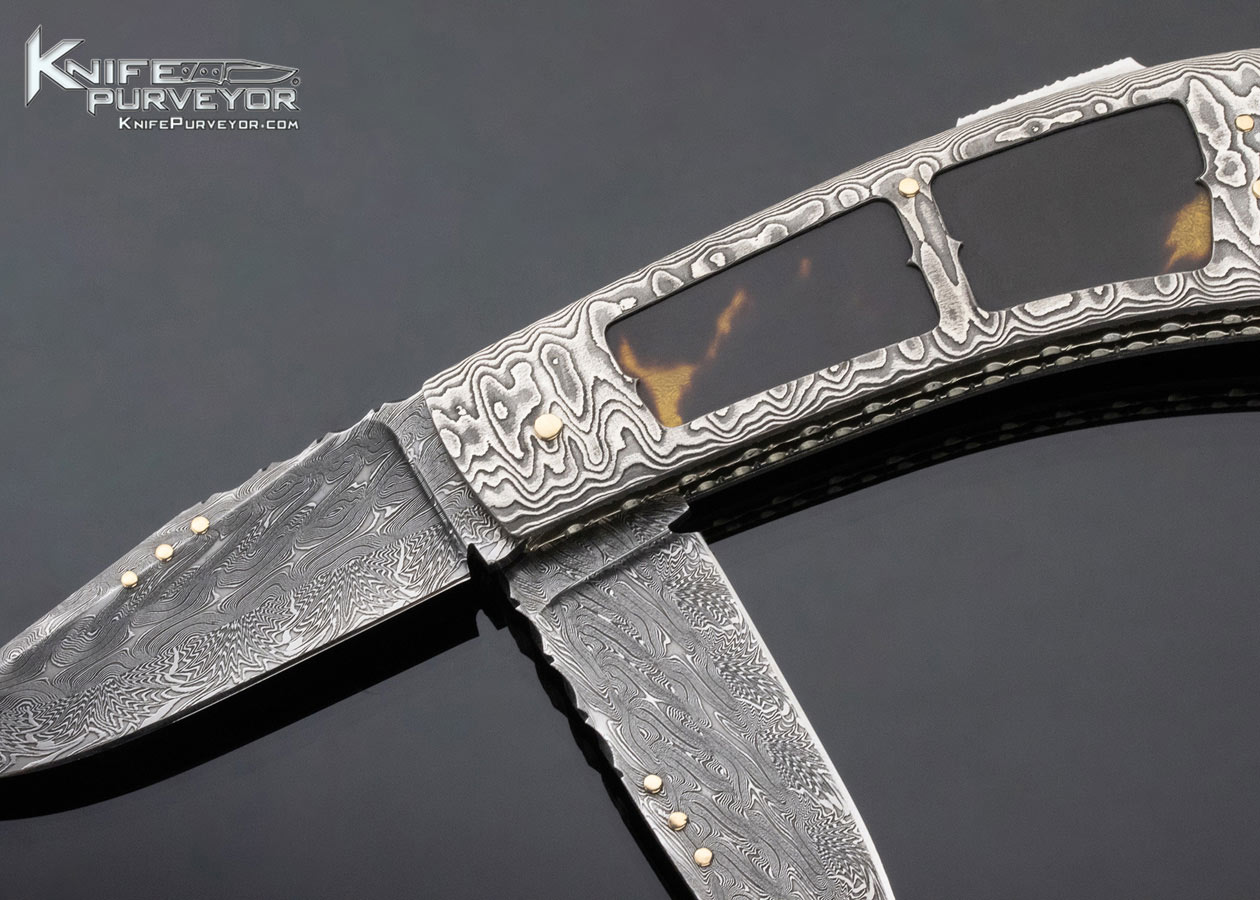 Kay Embretsen Custom Knife 2 Blade Sole Authorship Damascus Amber Interframe Lockback and Bail Lock - Image 2