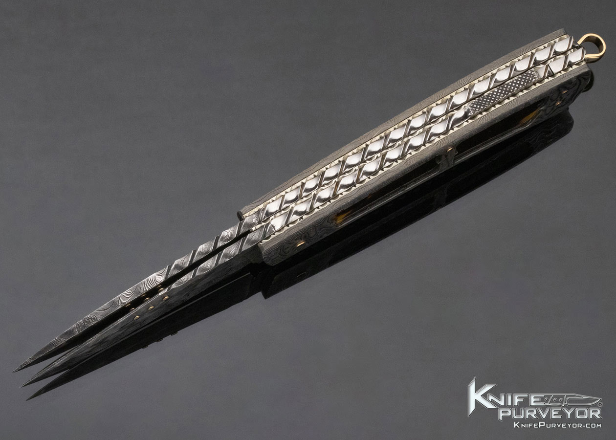 Kay Embretsen Custom Knife 2 Blade Sole Authorship Damascus Amber Interframe Lockback and Bail Lock - Image 6