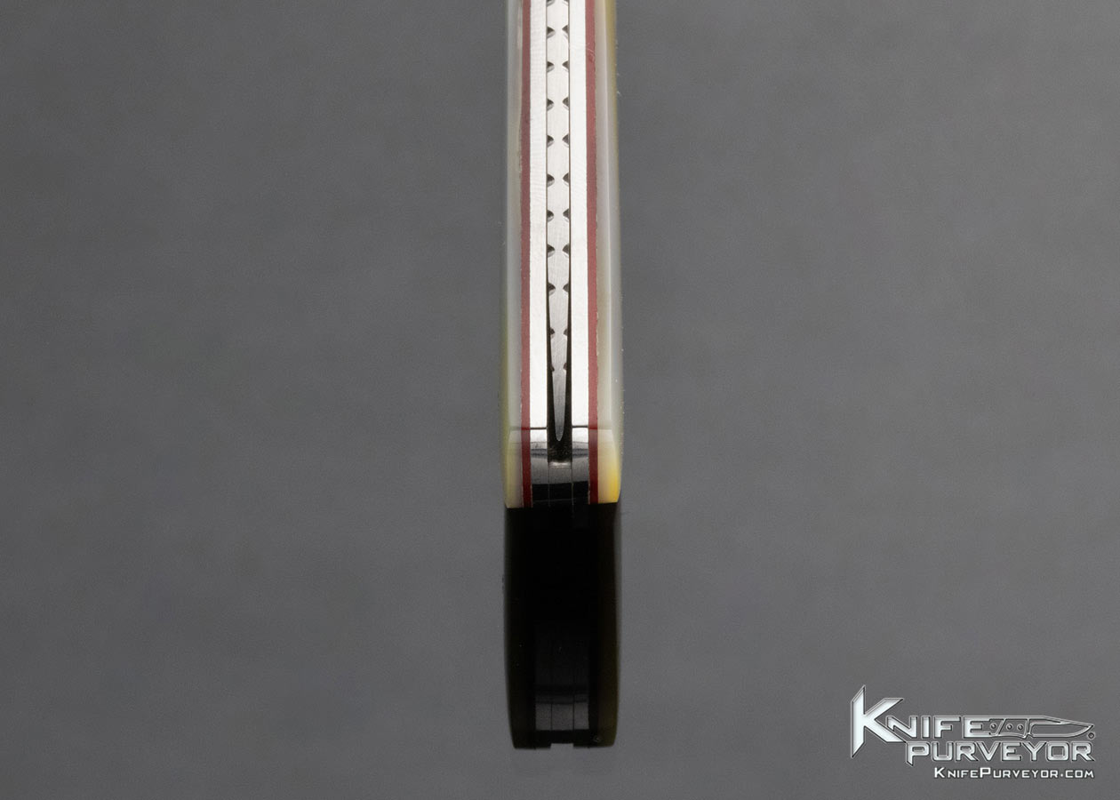 Mel Pardue Custom Knife Goldlip Pearl with Red Spacers and Titanium Bolsters, File Worked Lockback - Image 7