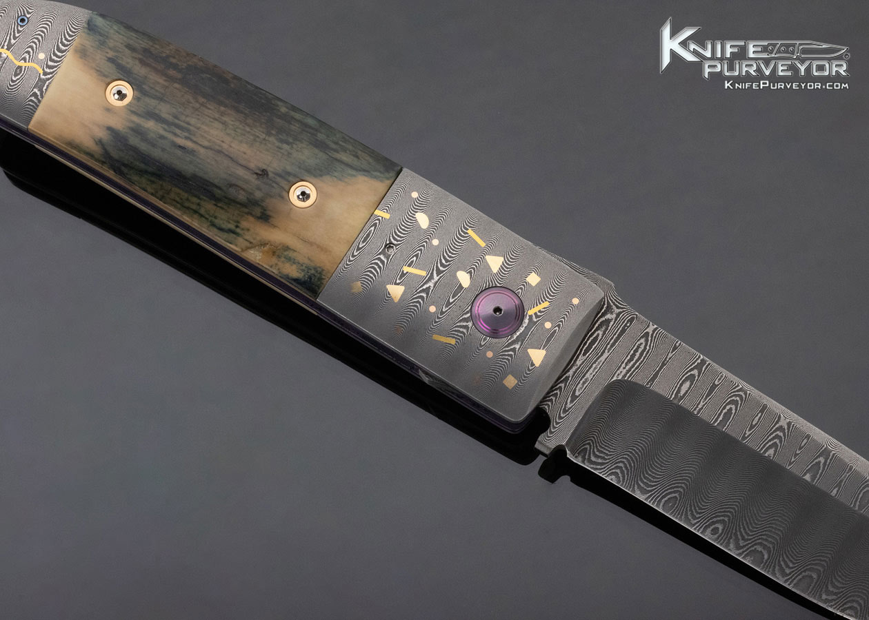 Michael Walker Custom Knife Damasteel Damascus with 24Kt Gold Inlays and Mammoth California Opening Trapdoor Lock Folder - Image 4