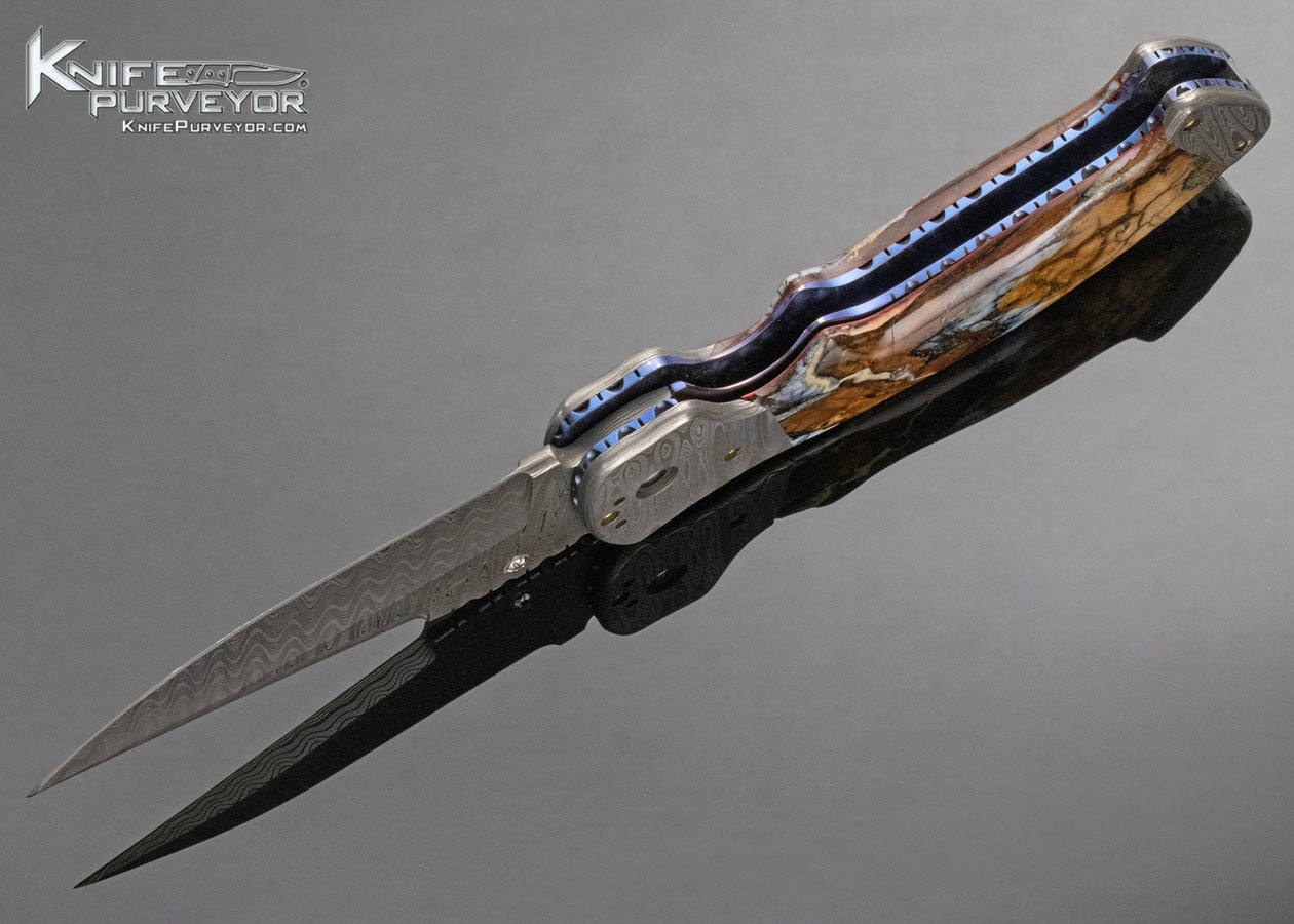 Pat Crawford Custom Knife Mammoth and Damascus Kasper Linerlock - Image 8
