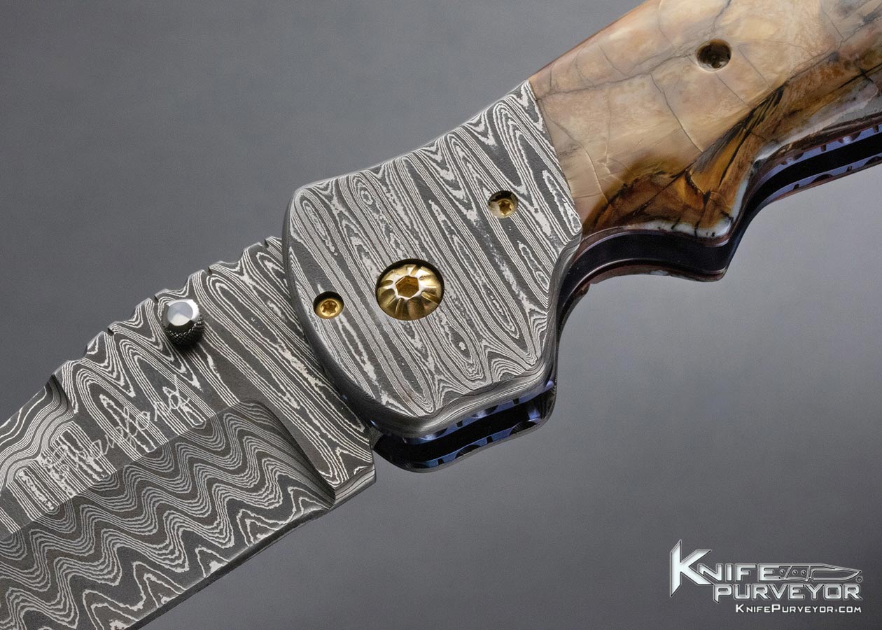 Pat Crawford Custom Knife Mammoth and Damascus Kasper Linerlock 14493