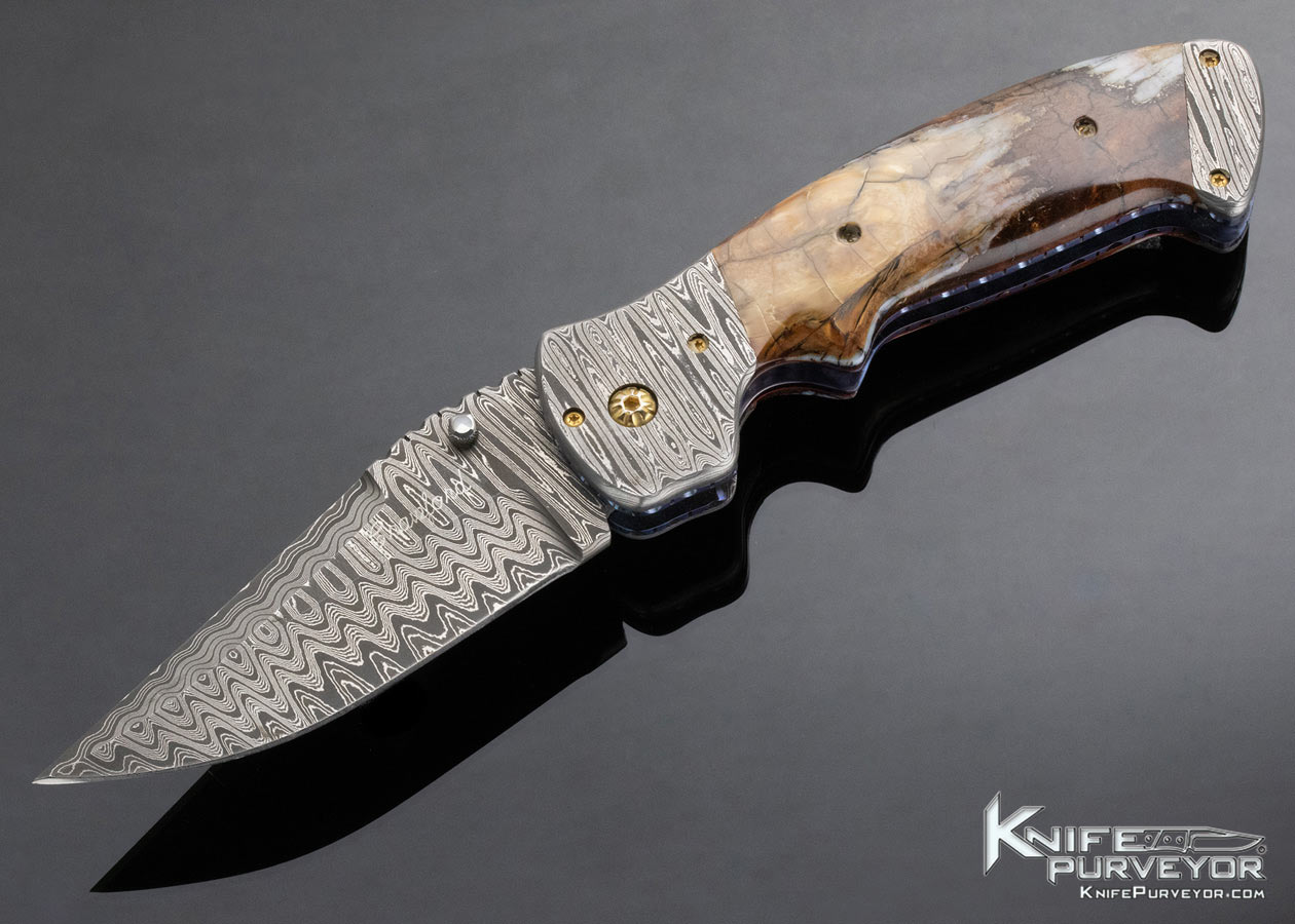 Pat Crawford Custom Knife Mammoth and Damascus Kasper Linerlock 14493