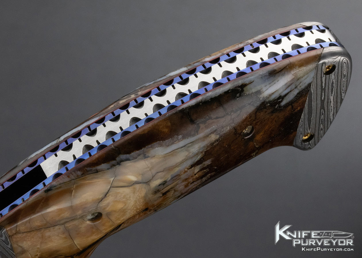 Pat Crawford Custom Knife Mammoth and Damascus Kasper Linerlock - Image 7