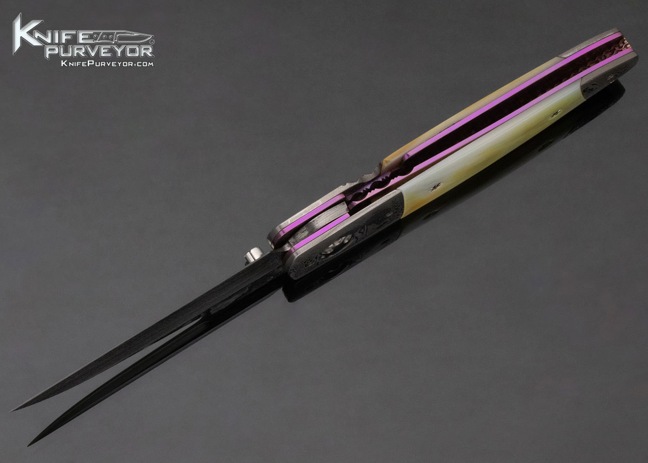 Roy Helton Custom Knife Gold Lip and Damascus Linerlock - Image 7