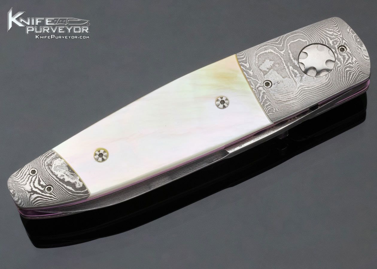 Roy Helton Custom Knife Gold Lip and Damascus Linerlock - Image 5
