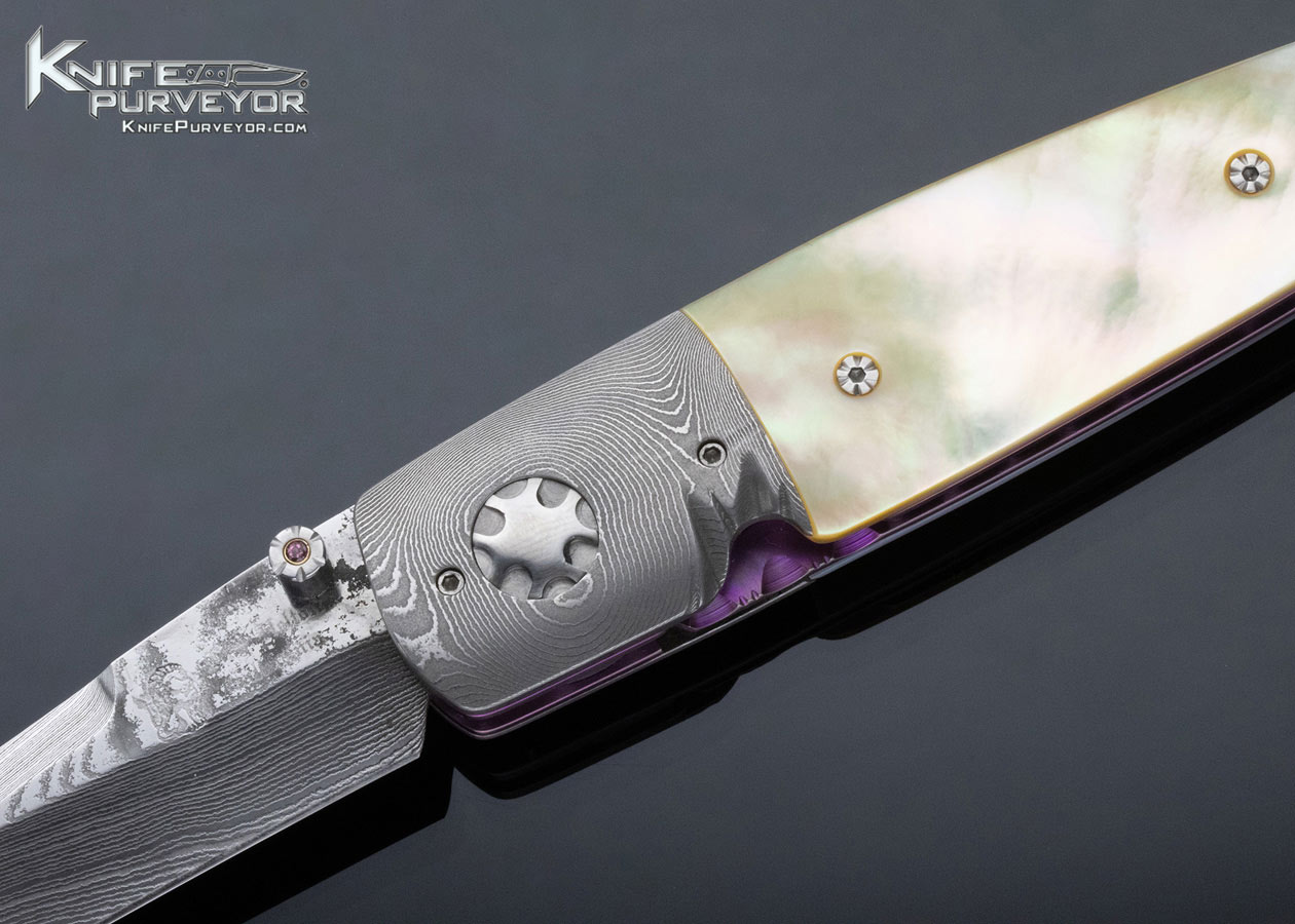 Roy Helton Custom Knife Gold Lip and Damascus Linerlock - Image 2