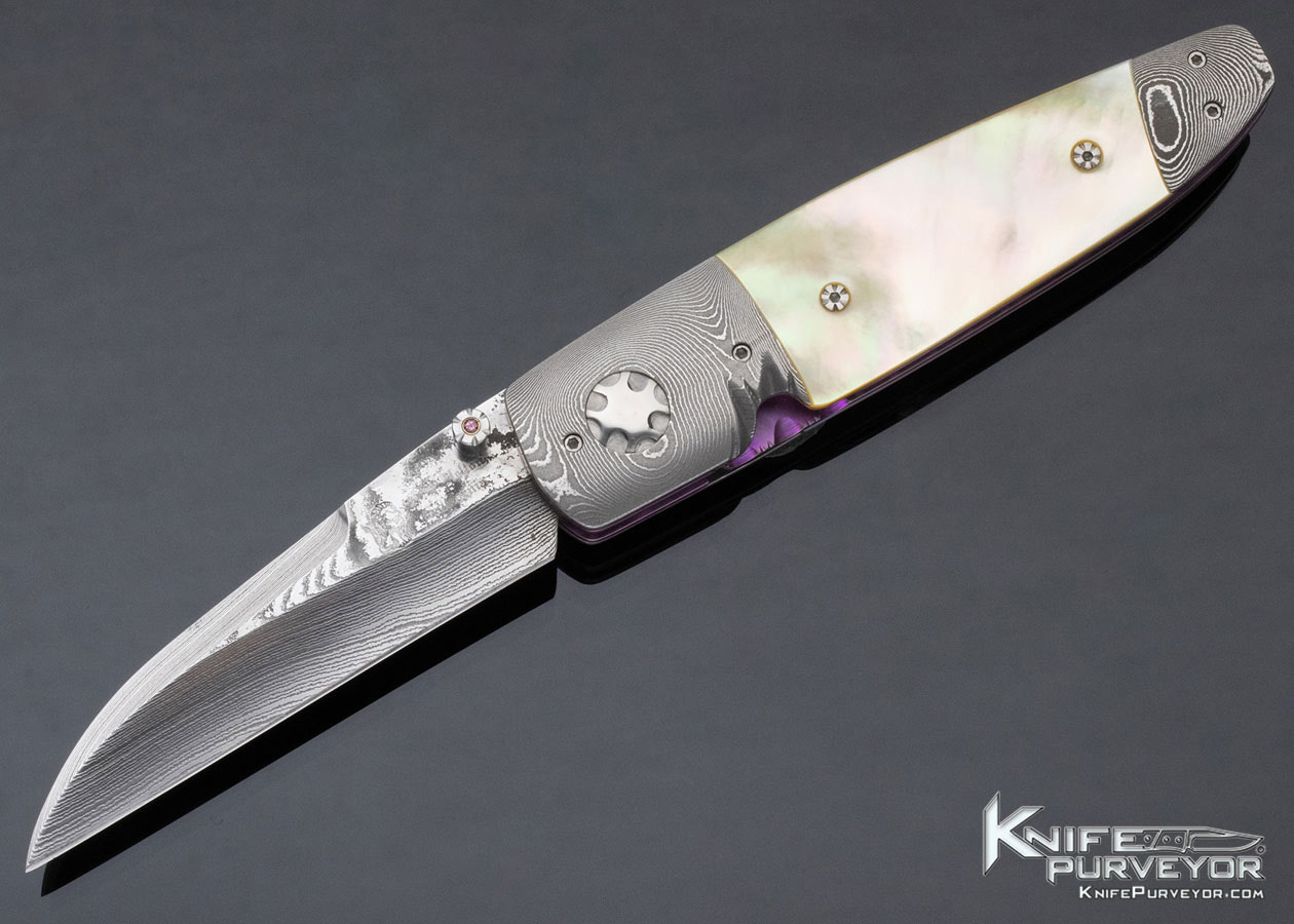 Roy Helton Custom Knife Gold Lip and Damascus Linerlock 12421