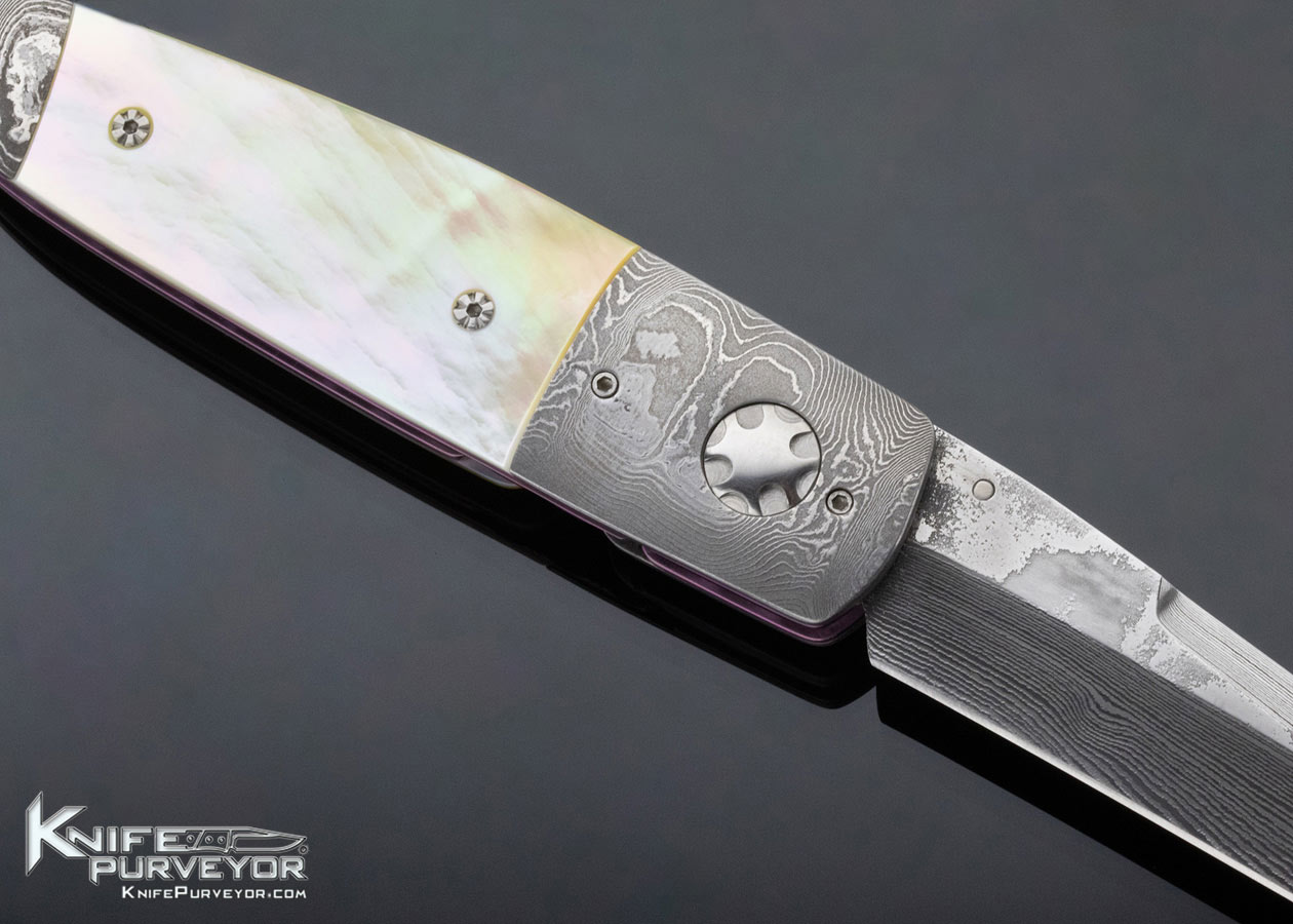 Roy Helton Custom Knife Gold Lip and Damascus Linerlock - Image 4