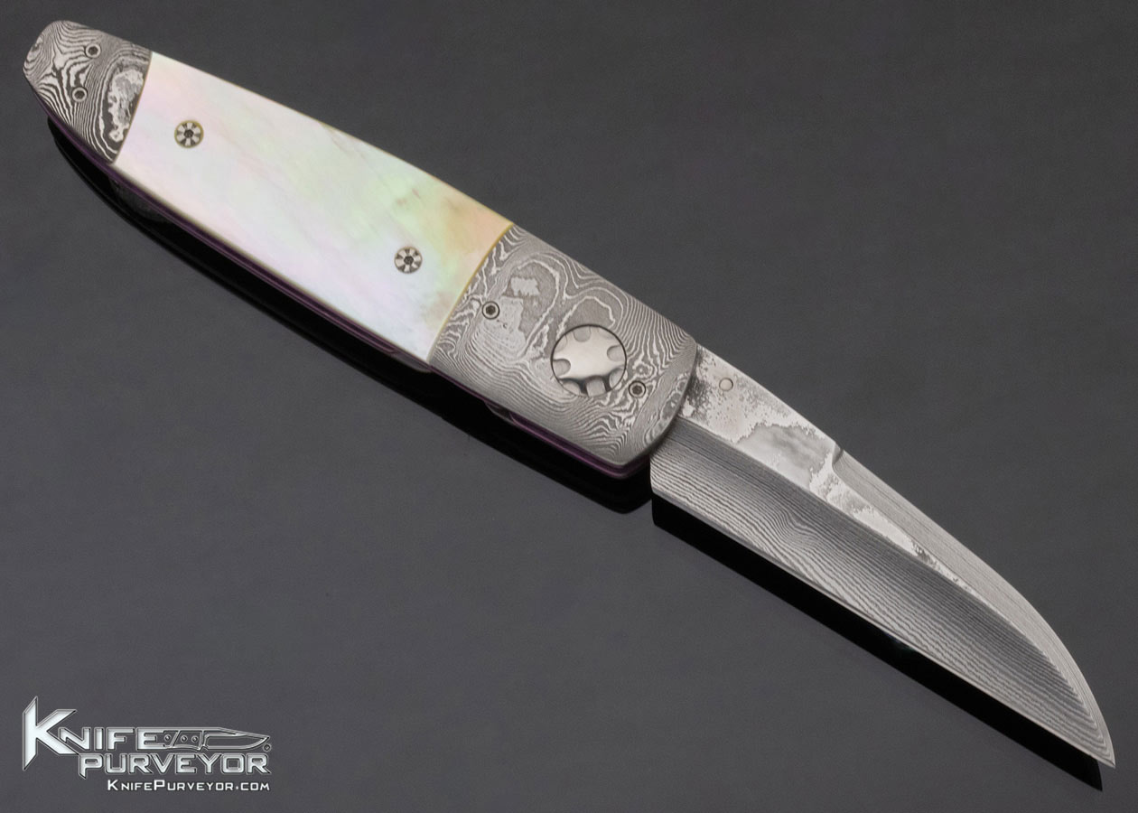 Roy Helton Custom Knife Gold Lip and Damascus Linerlock - Image 3