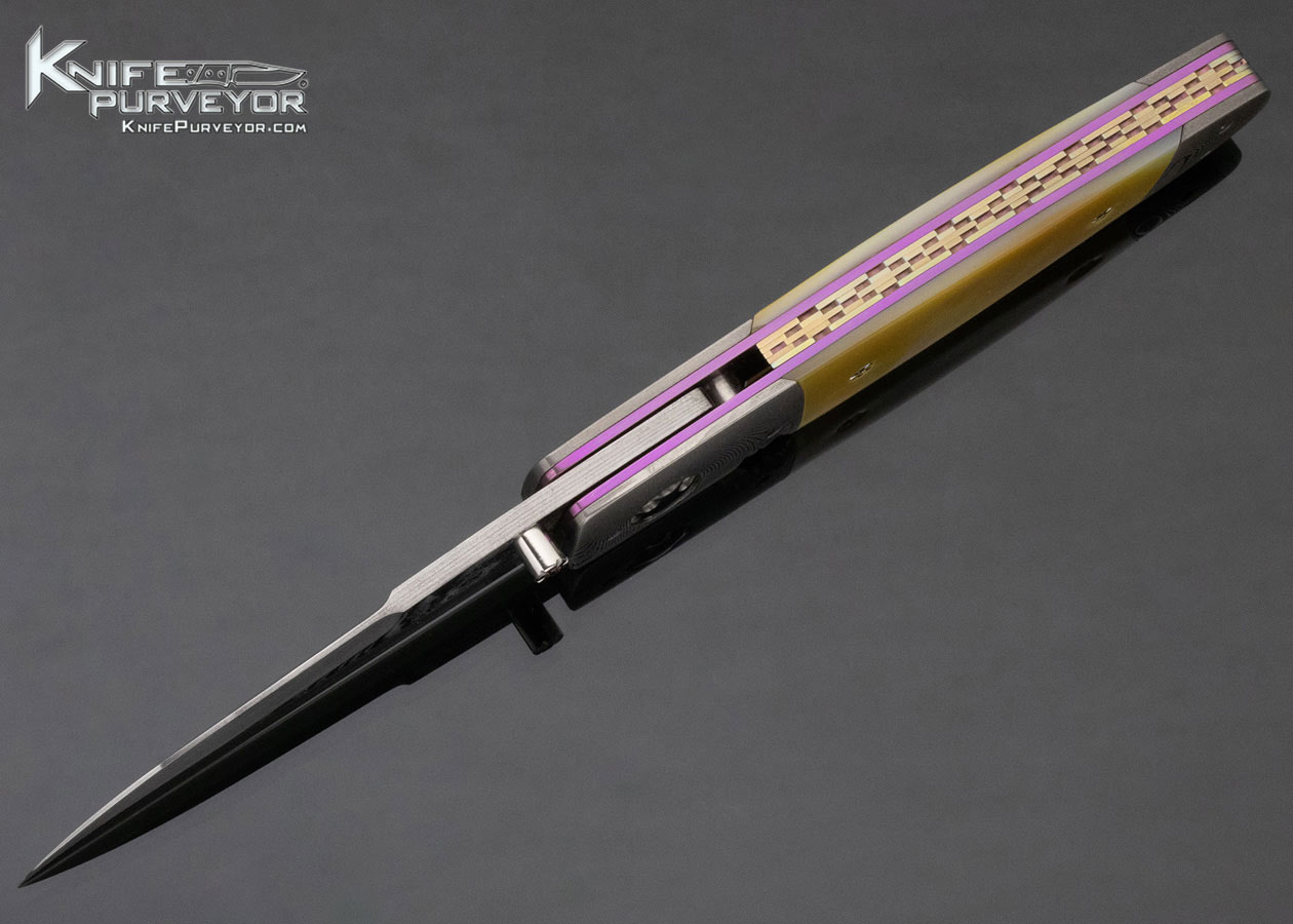 Roy Helton Custom Knife Gold Lip and Damascus Linerlock - Image 6