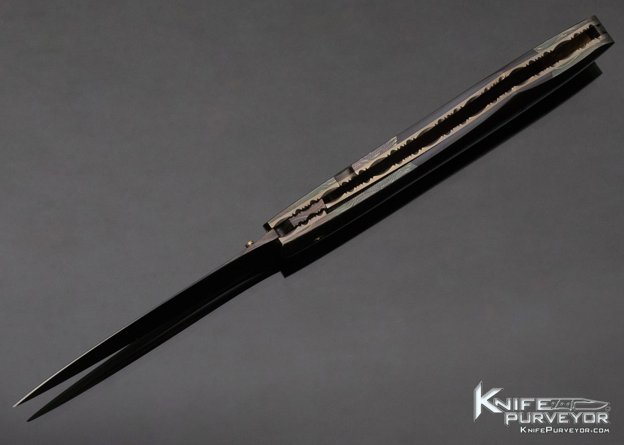 Stan Wilson Custom Knife Double Bolster Damascus and Black Lip Pearl Linerlock - Image 7