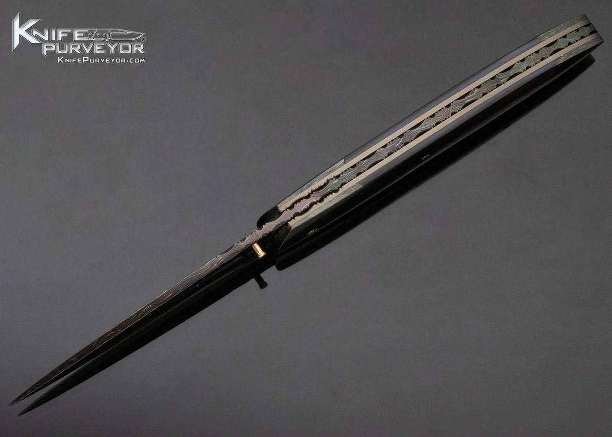 Stan Wilson Custom Knife Double Bolster Damascus and Black Lip Pearl Linerlock - Image 6