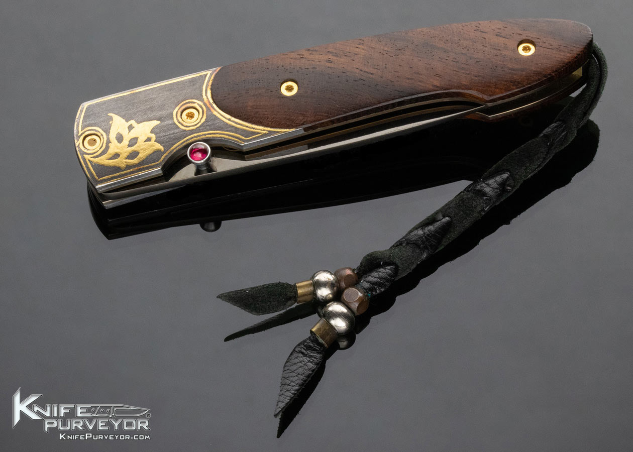 William Henry Custom Knife B10 66/100 24k Gold Koftgari Gold Desert Ironwood Linerlock - Image 5