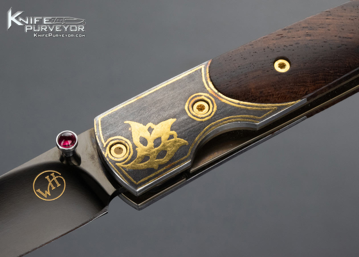 William Henry Custom Knife B10 66/100 24k Gold Koftgari Gold Desert Ironwood Linerlock - Image 2