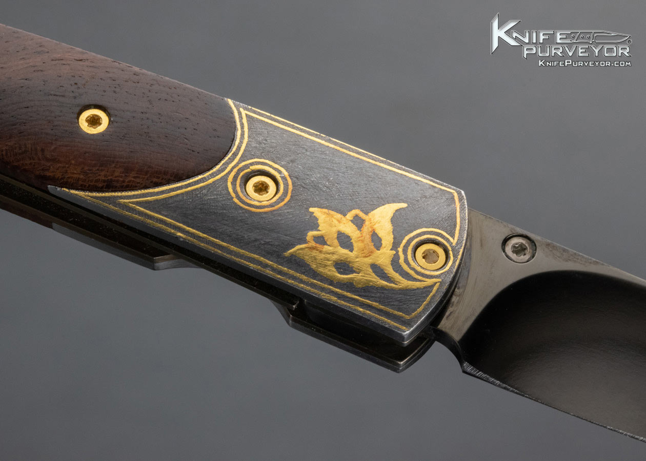 William Henry Custom Knife B10 66/100 24k Gold Koftgari Gold Desert Ironwood Linerlock - Image 4