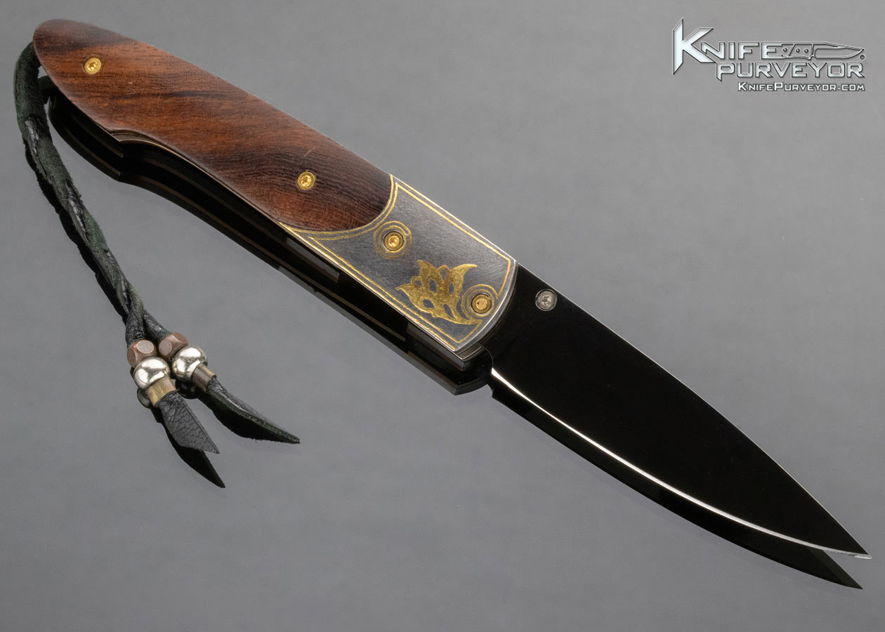 William Henry Custom Knife B10 66/100 24k Gold Koftgari Gold Desert Ironwood Linerlock - Image 3