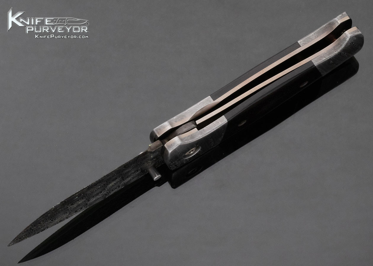 Eddie Baca Custom Knife African Blackwood Raindrop Damascus and Stainless Damascus Linerlock - Image 5