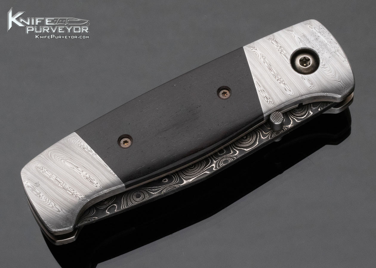 Eddie Baca Custom Knife African Blackwood Raindrop Damascus and Stainless Damascus Linerlock 9673