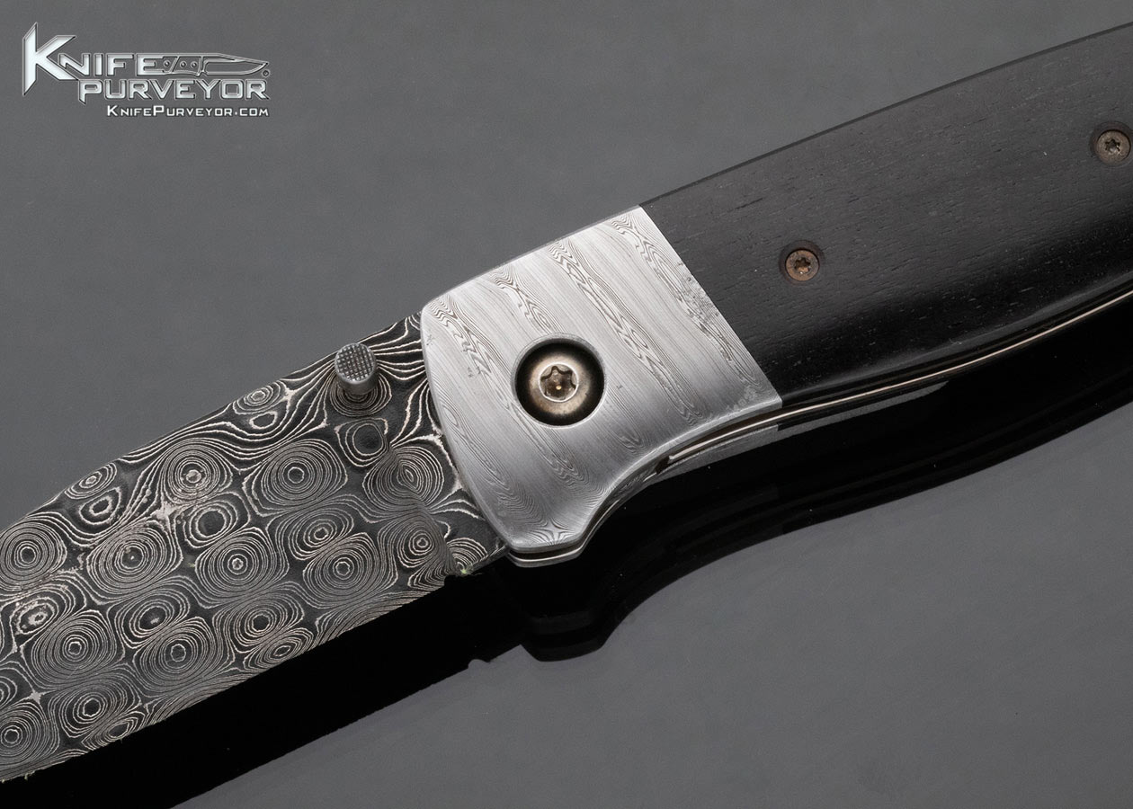 Eddie Baca Custom Knife African Blackwood Raindrop Damascus and Stainless Damascus Linerlock - Image 2