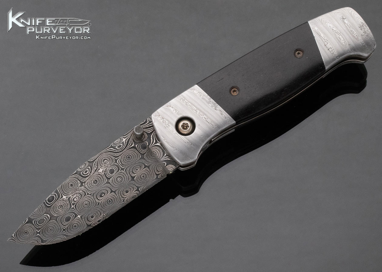 Eddie Baca Custom Knife African Blackwood Raindrop Damascus and Stainless Damascus Linerlock 9673