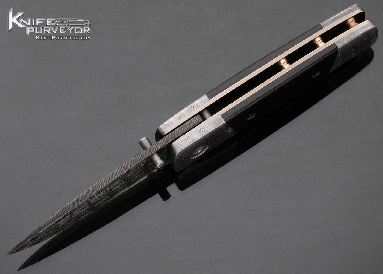 Eddie Baca Custom Knife African Blackwood Raindrop Damascus and Stainless Damascus Linerlock - Image 6