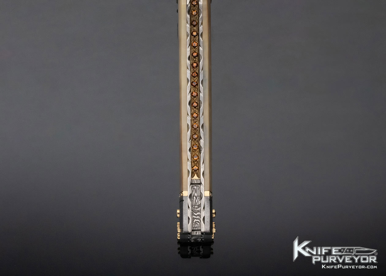 George Dailey Custom Knife Damascus & Walrus Linerlock Dagger Encrusted in Diamonds and Yellow Sapphires - Image 9