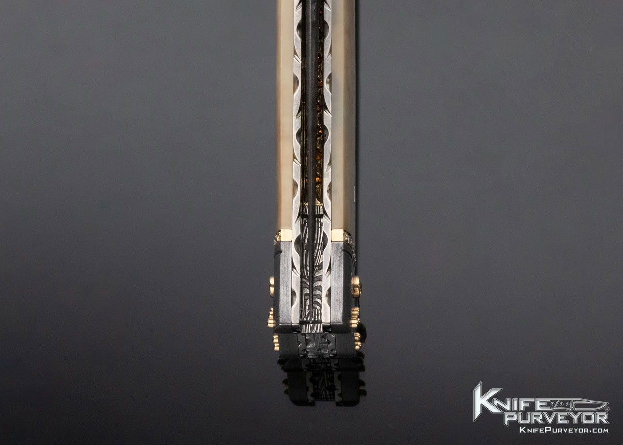 George Dailey Custom Knife Damascus and Walrus Linerlock Dagger Encrusted in Diamonds and Yellow Sapphires 15068