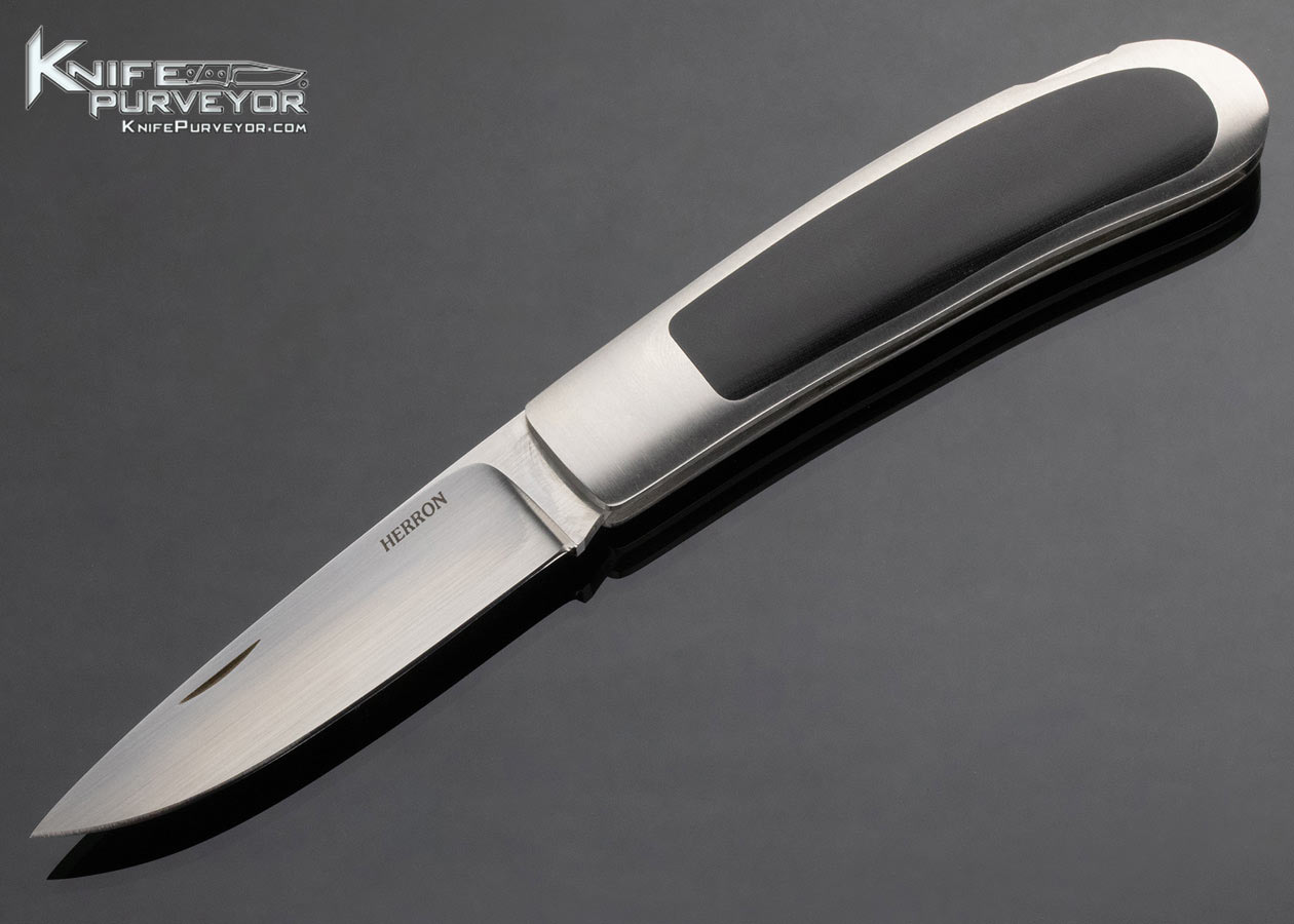 George Herron Custom Knife Black Micarta Interframe Lockback 14789