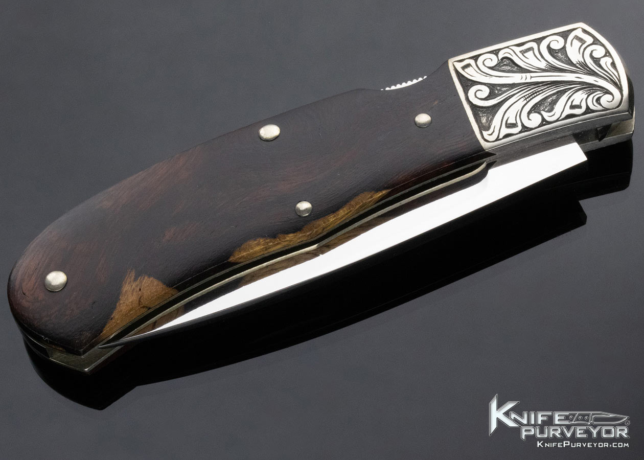 Harvey McBurnette Custom Knife Sole Authorship Engraved Nickel Silver and Ironwood Frontlock - Image 5