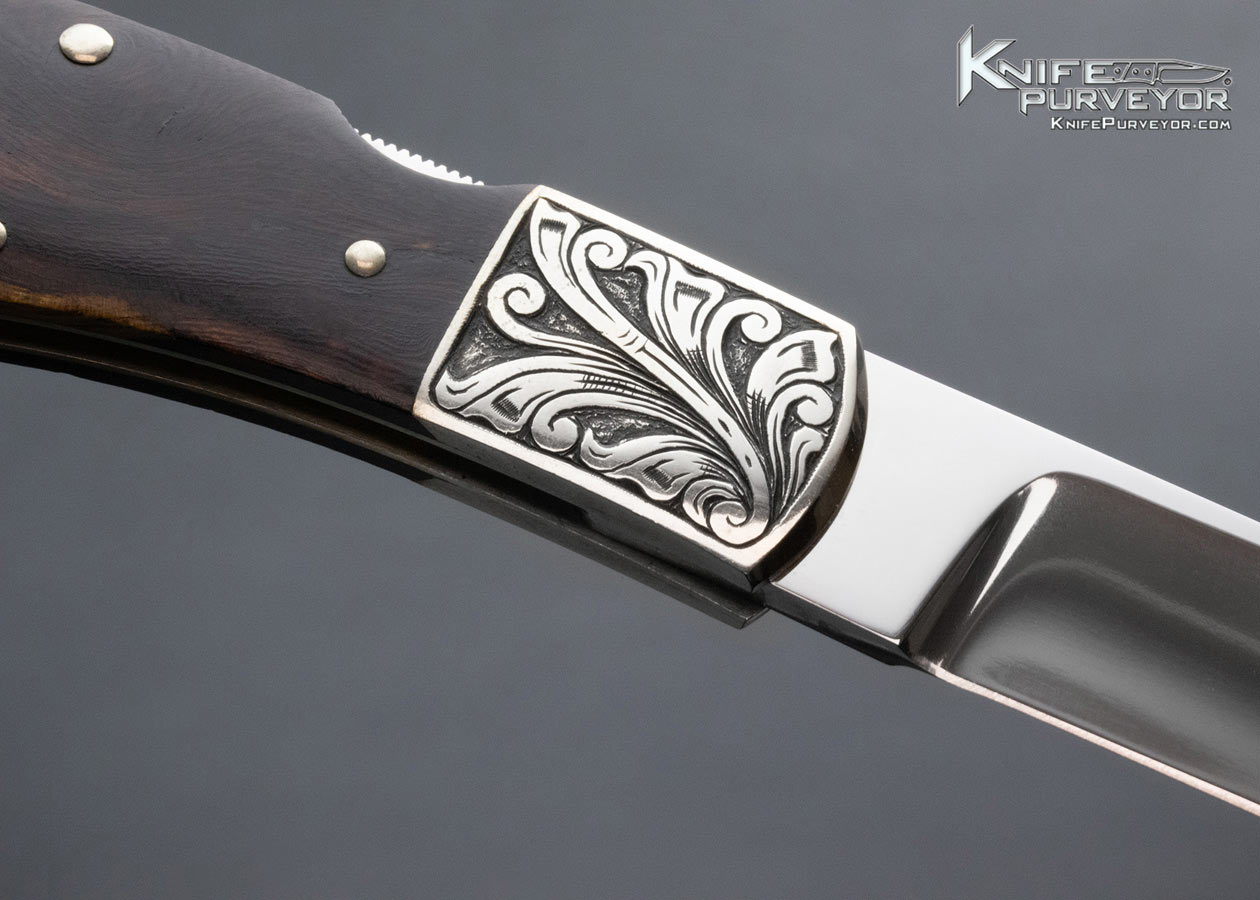 Harvey McBurnette Custom Knife Sole Authorship Engraved Nickel Silver and Ironwood Frontlock - Image 4