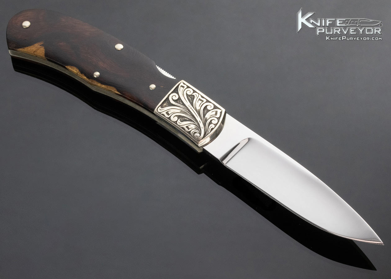 Harvey McBurnette Custom Knife Sole Authorship Engraved Nickel Silver and Ironwood Frontlock - Image 3