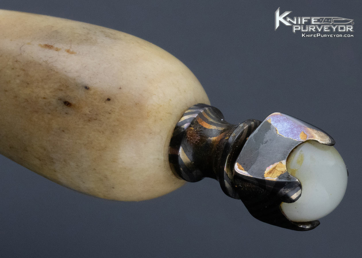 William Herndon Custom Knife Oosic and Blued Damascus Dagger with Pearl and Gemstone Inlays - Image 5