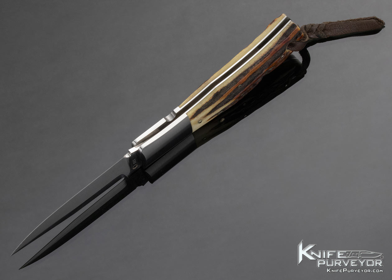 Jess Horn Custom Knife Sambar Stag Lockback 14679