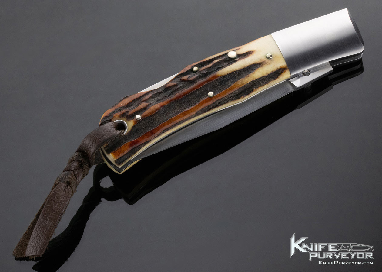 Jess Horn Custom Knife Sambar Stag OH One Hand Lockback - Image 5